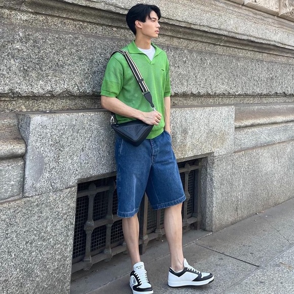 Prada Mesh Knit Polo Shirt Mens Collared Green Sheer Cutout - Picture 7 of 14